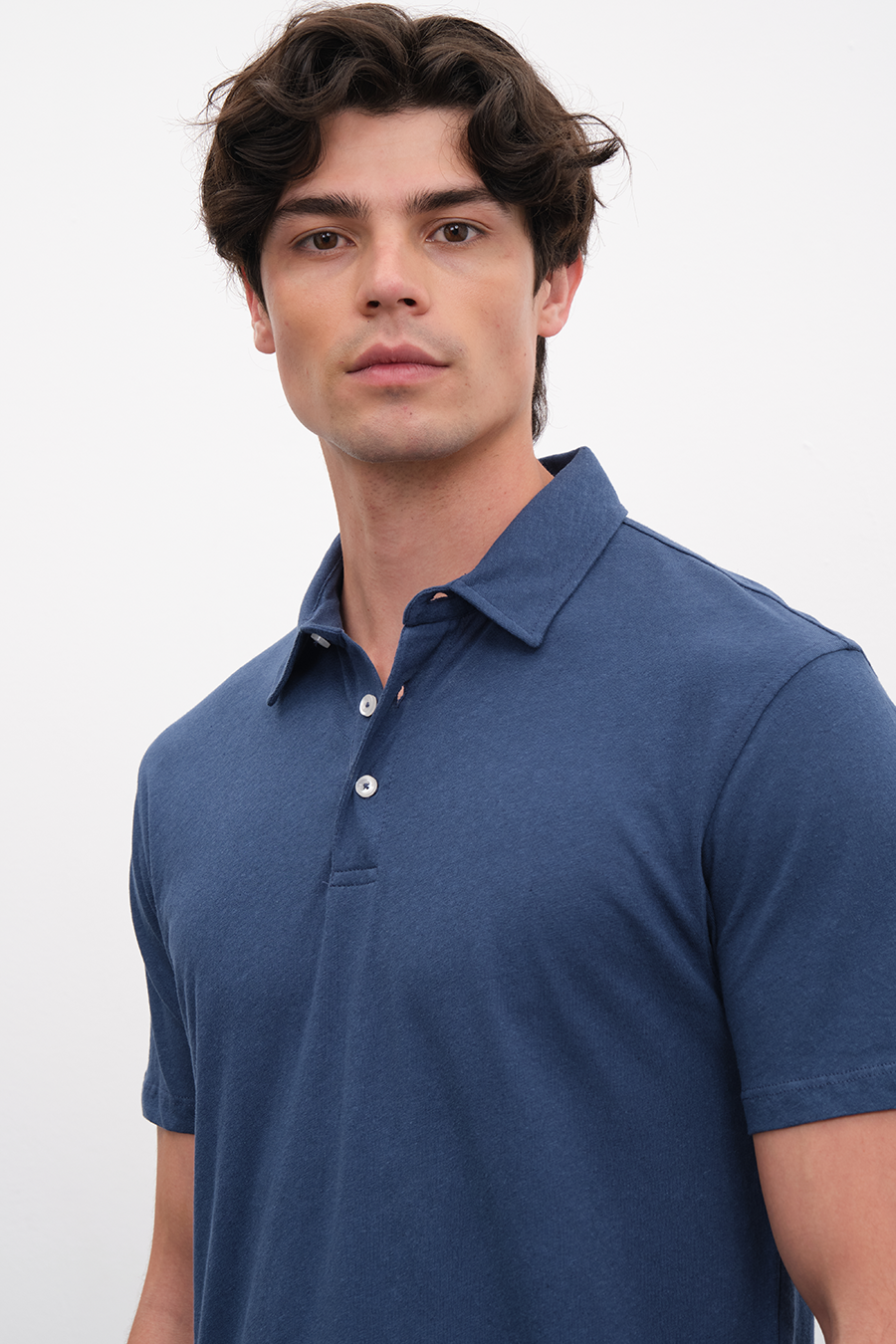 Polo Yakalı Cotton Linen T-shirt