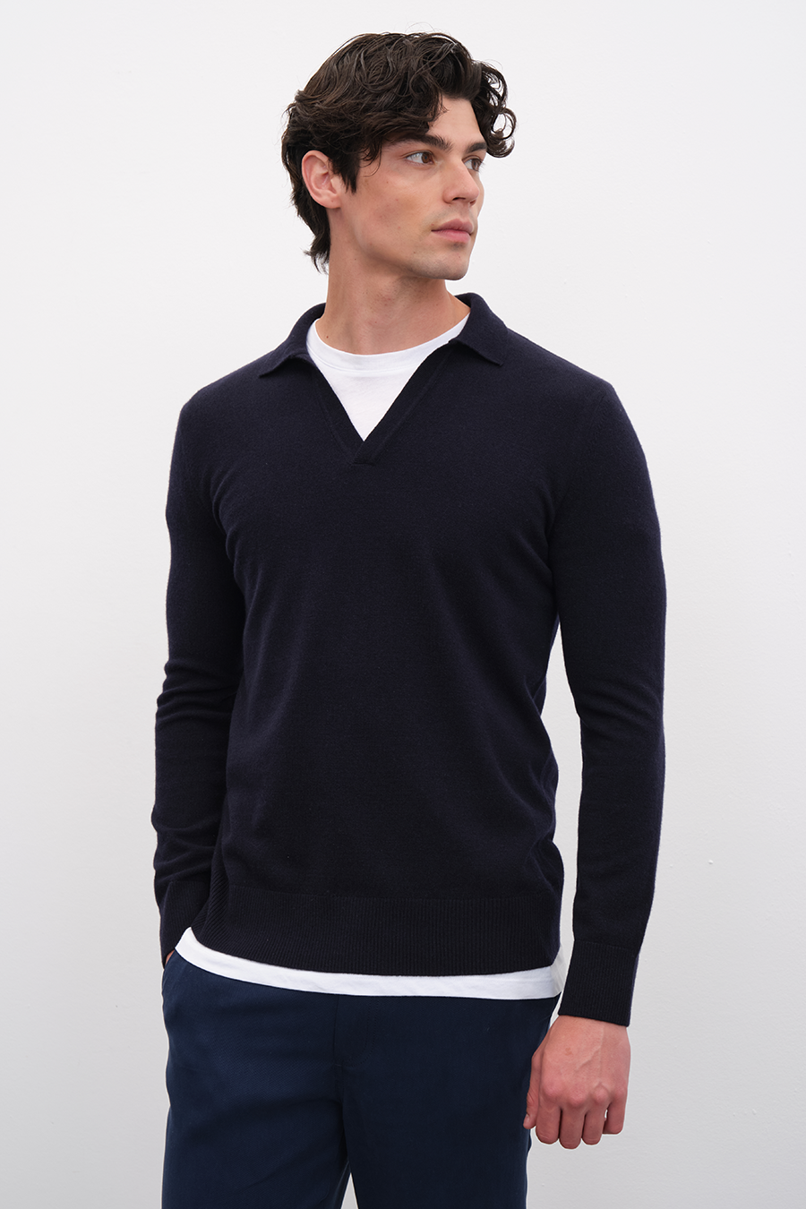 Polo Yakalı Cashmere Merino Triko