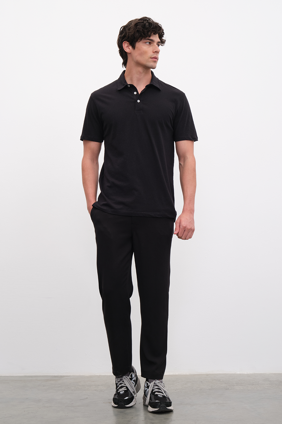 Polo Yakalı Cotton Linen T-shirt
