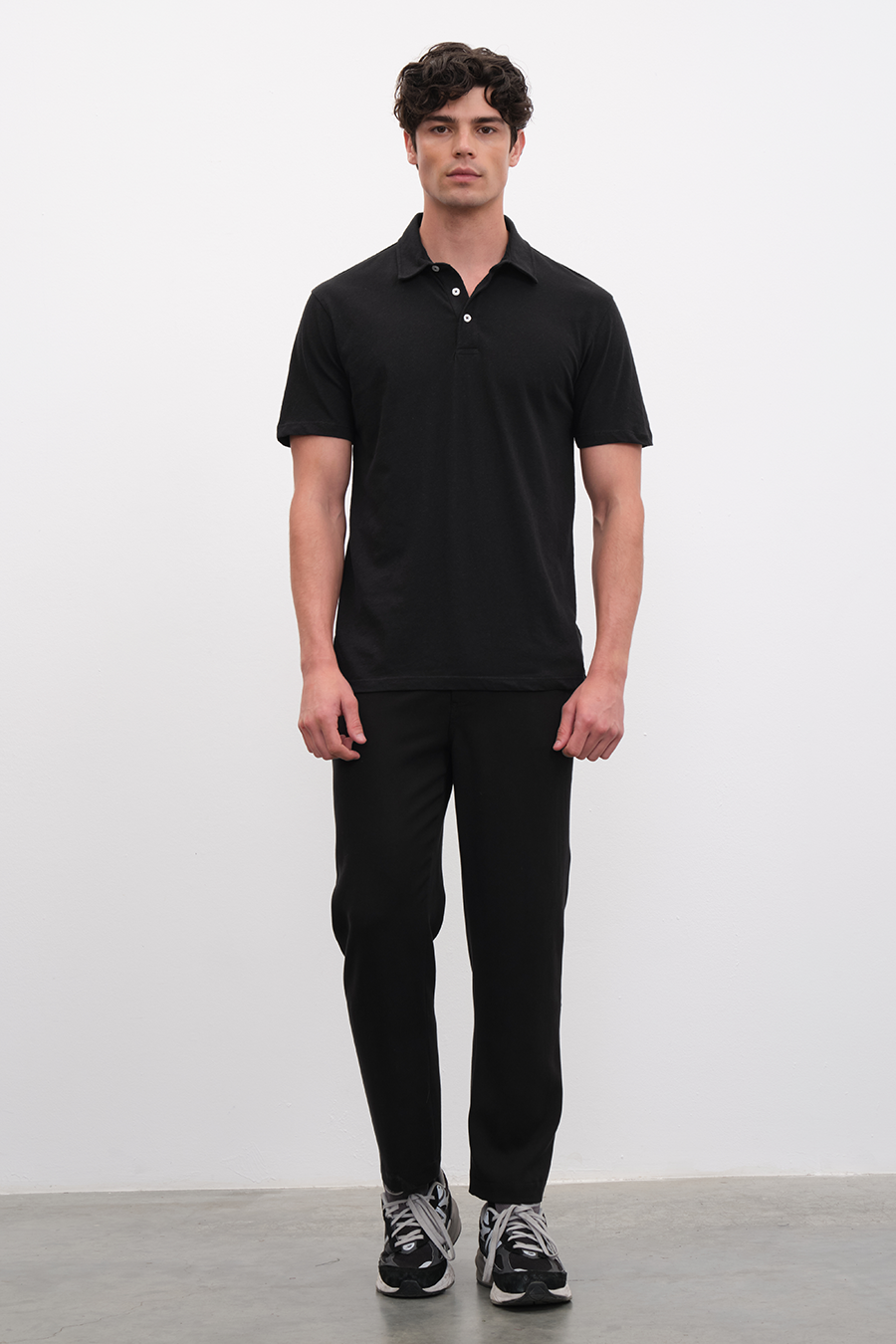 Polo Yakalı Cotton Linen T-shirt