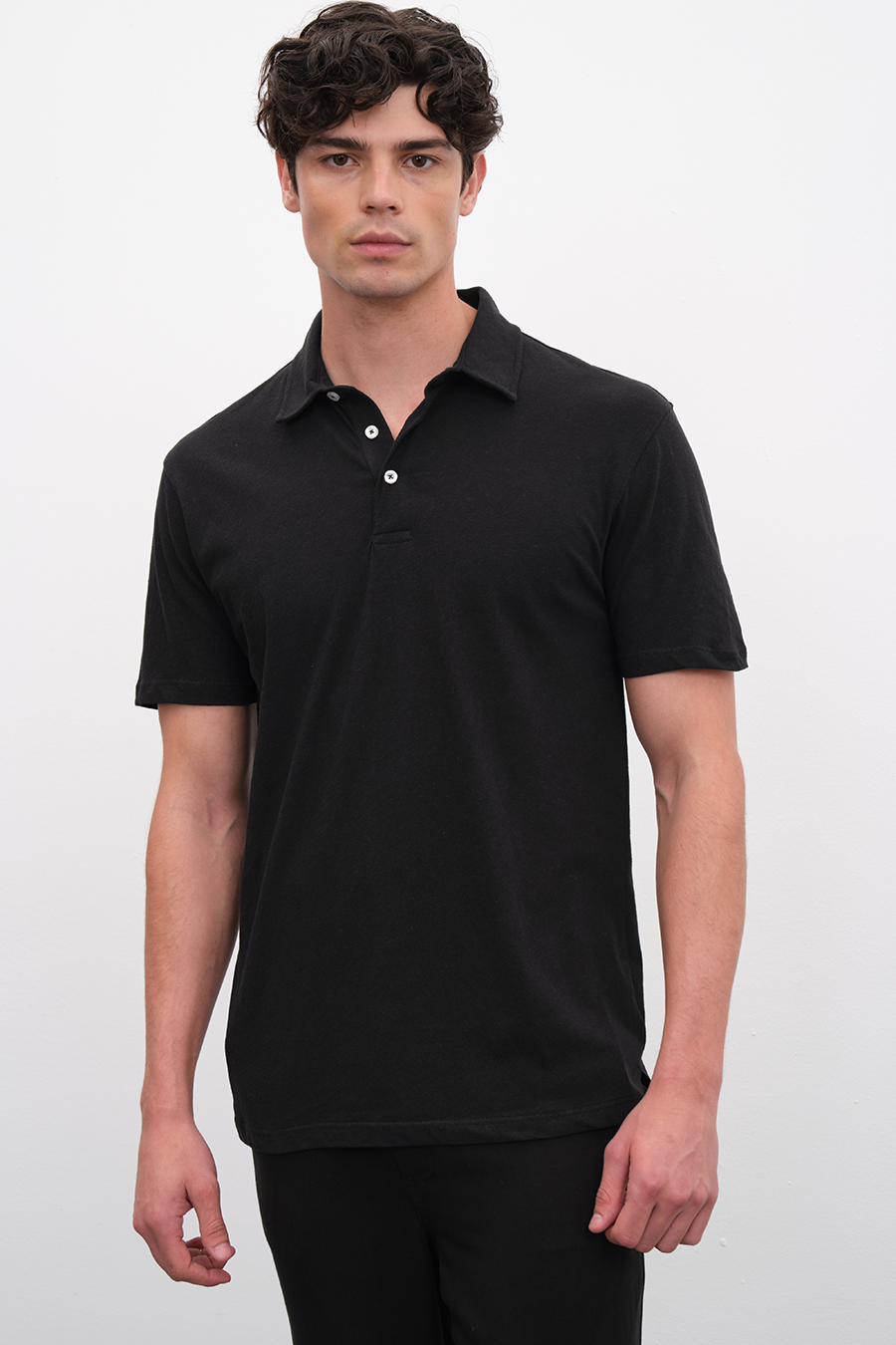 Polo Yakalı Cotton Linen T-shirt