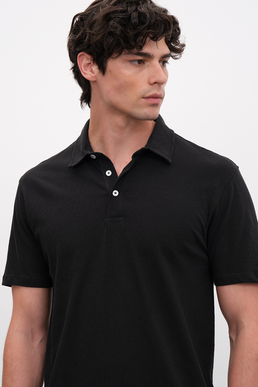 Polo Yakalı Cotton Linen T-shirt