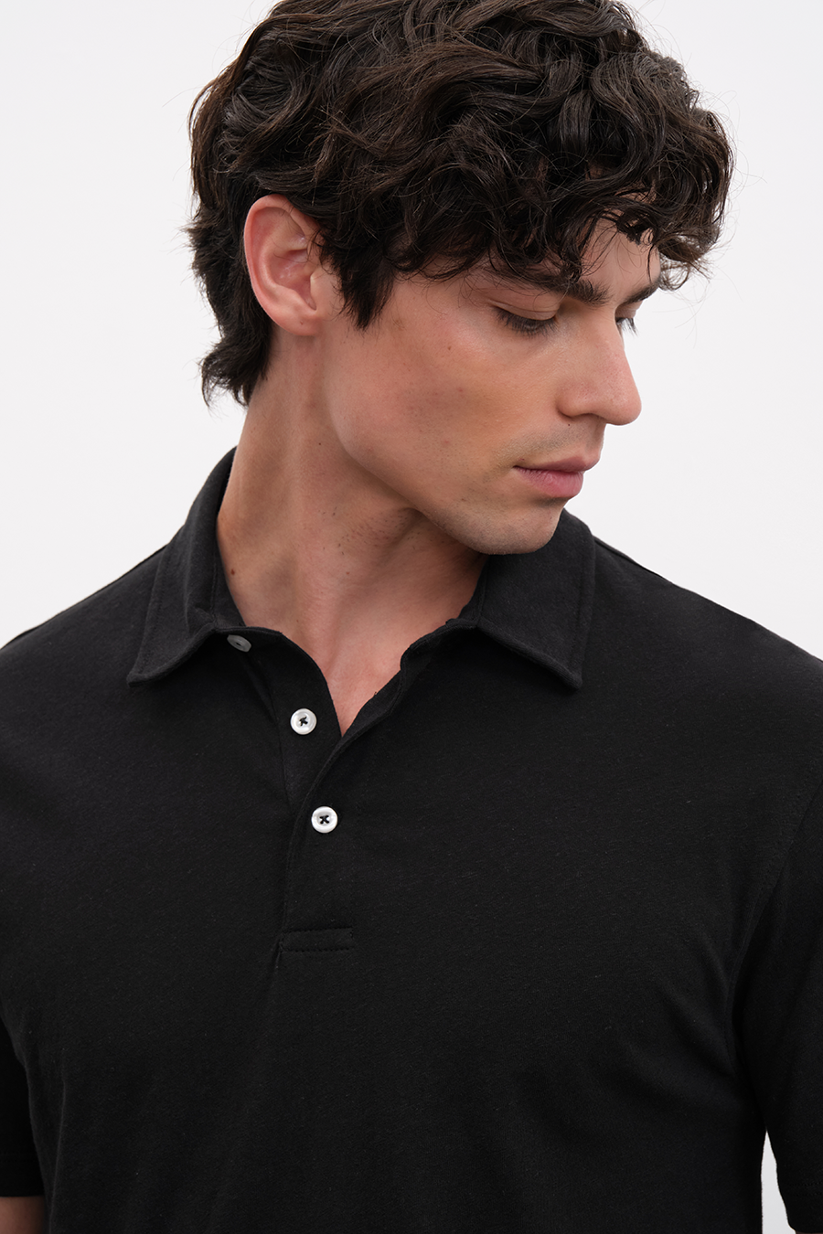 Polo Yakalı Cotton Linen T-shirt