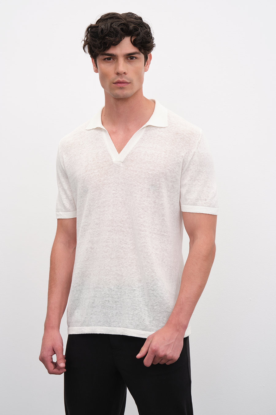 Polo Yakalı Cotton Linen Triko