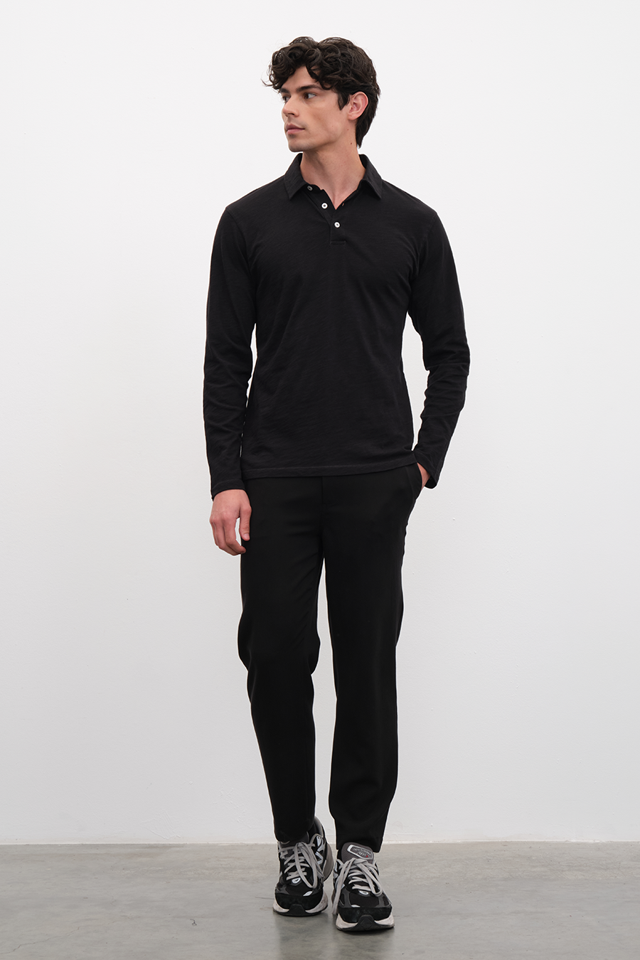 Polo Yakalı Uzun Kollu Flamlı Cotton T-shirt