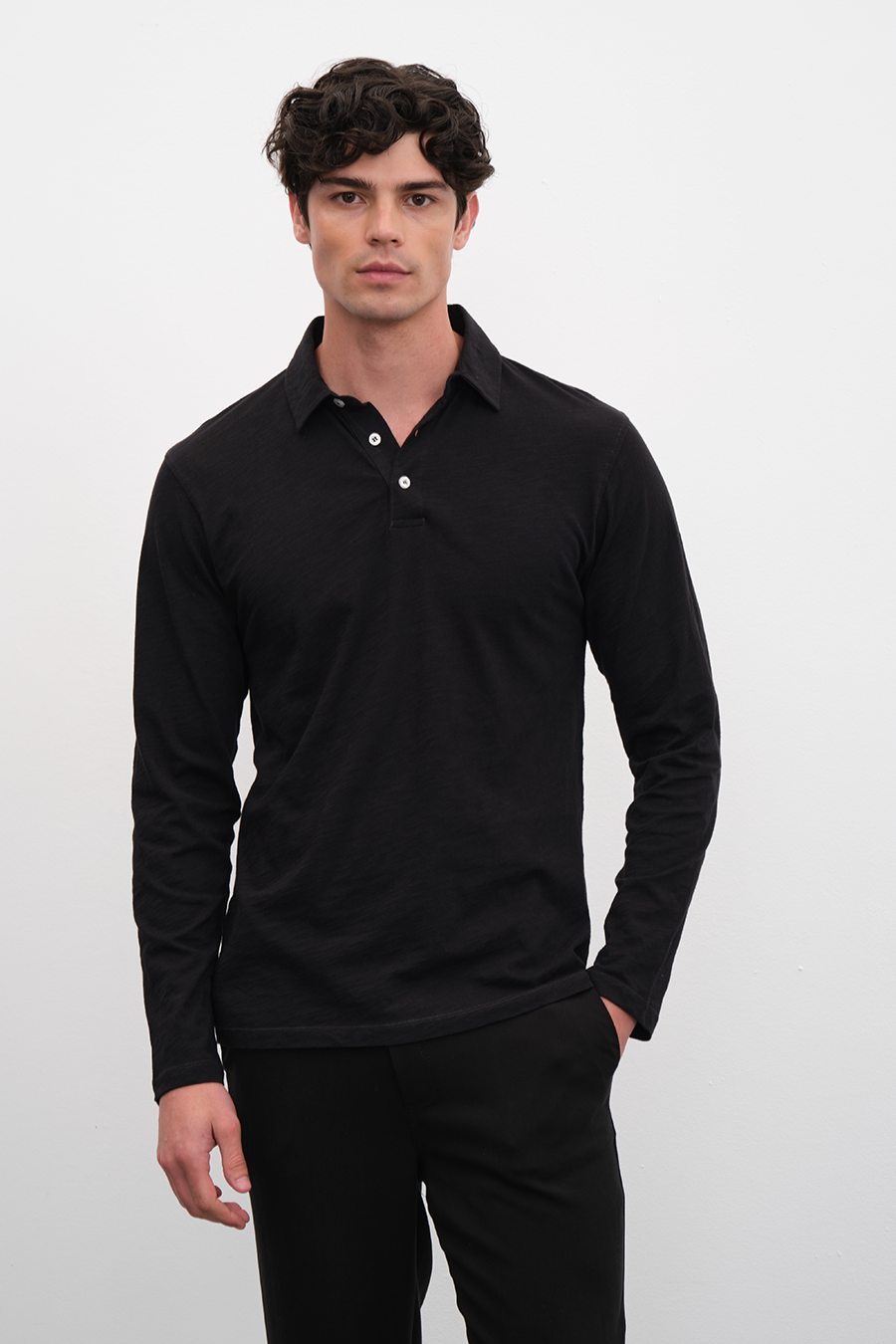 Polo Yakalı Uzun Kollu Flamlı Cotton T-shirt