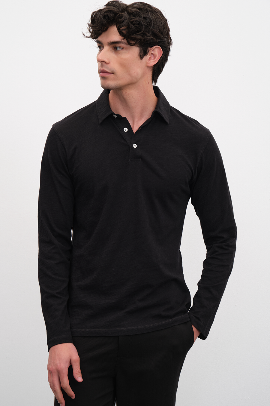 Polo Yakalı Uzun Kollu Flamlı Cotton T-shirt