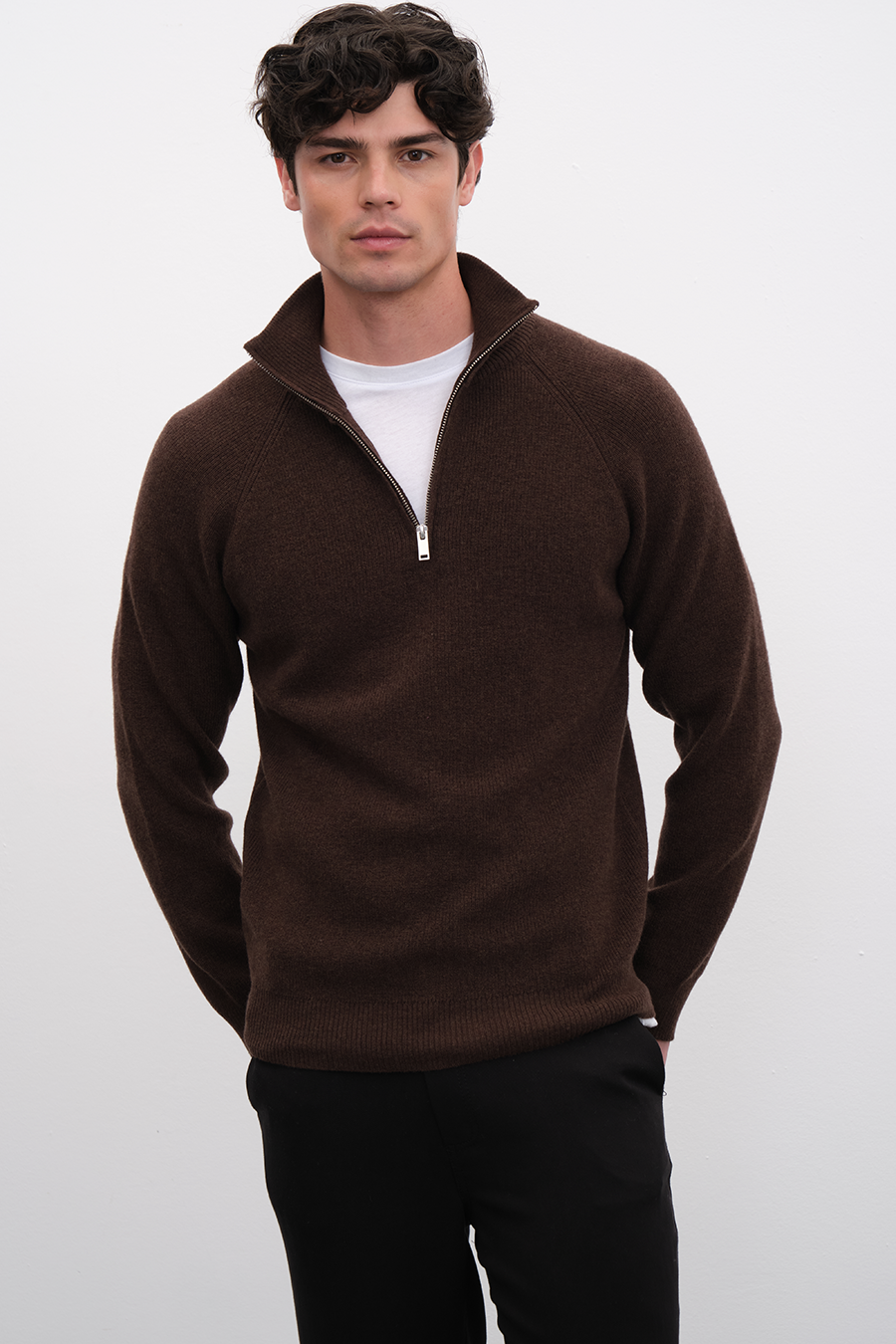 Yarım Fermuarlı Unisex Merino Triko