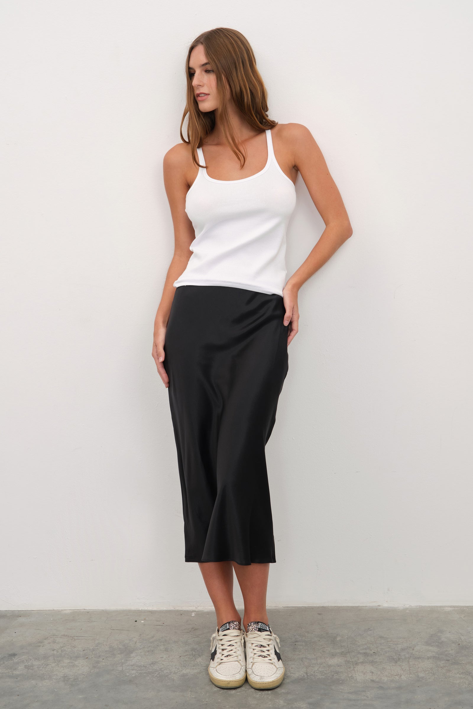 İpek Saten Midi Etek