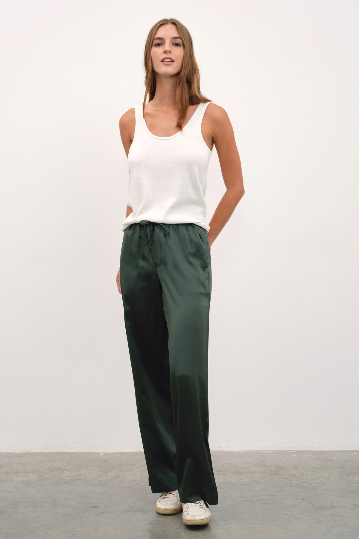 İpek Saten Bol Paçalı Pantolon