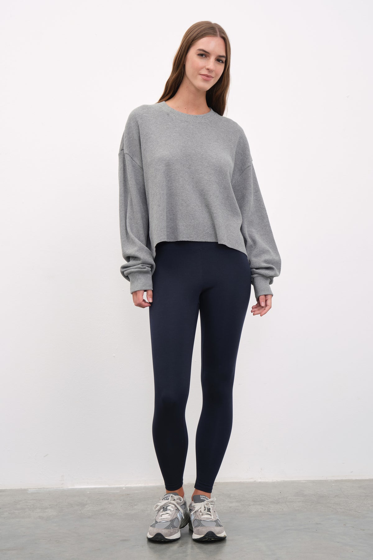 Waffle Cotton Cropped Oversize Sweatshirt