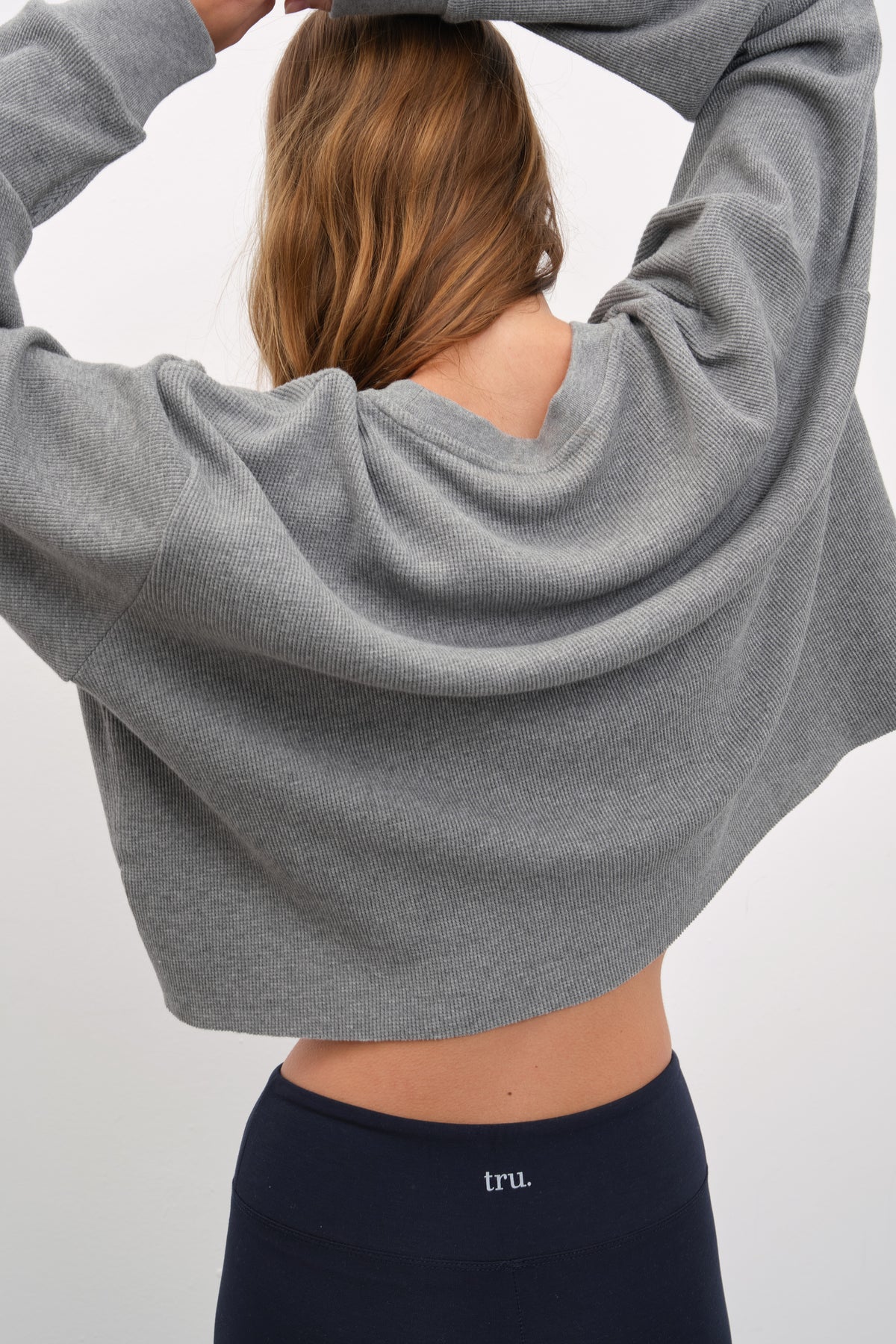 Waffle Cotton Cropped Oversize Sweatshirt