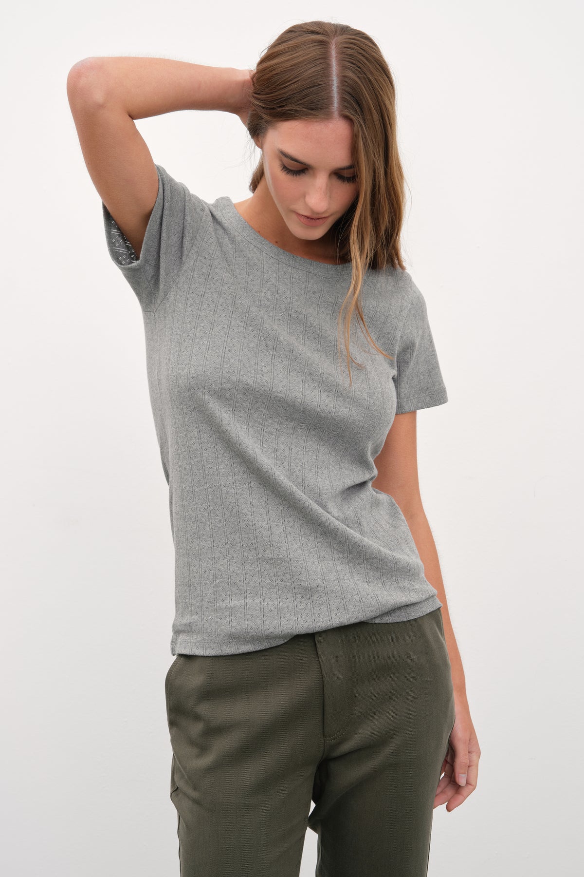 Pointelle Cotton Bisiklet Yakalı T-shirt
