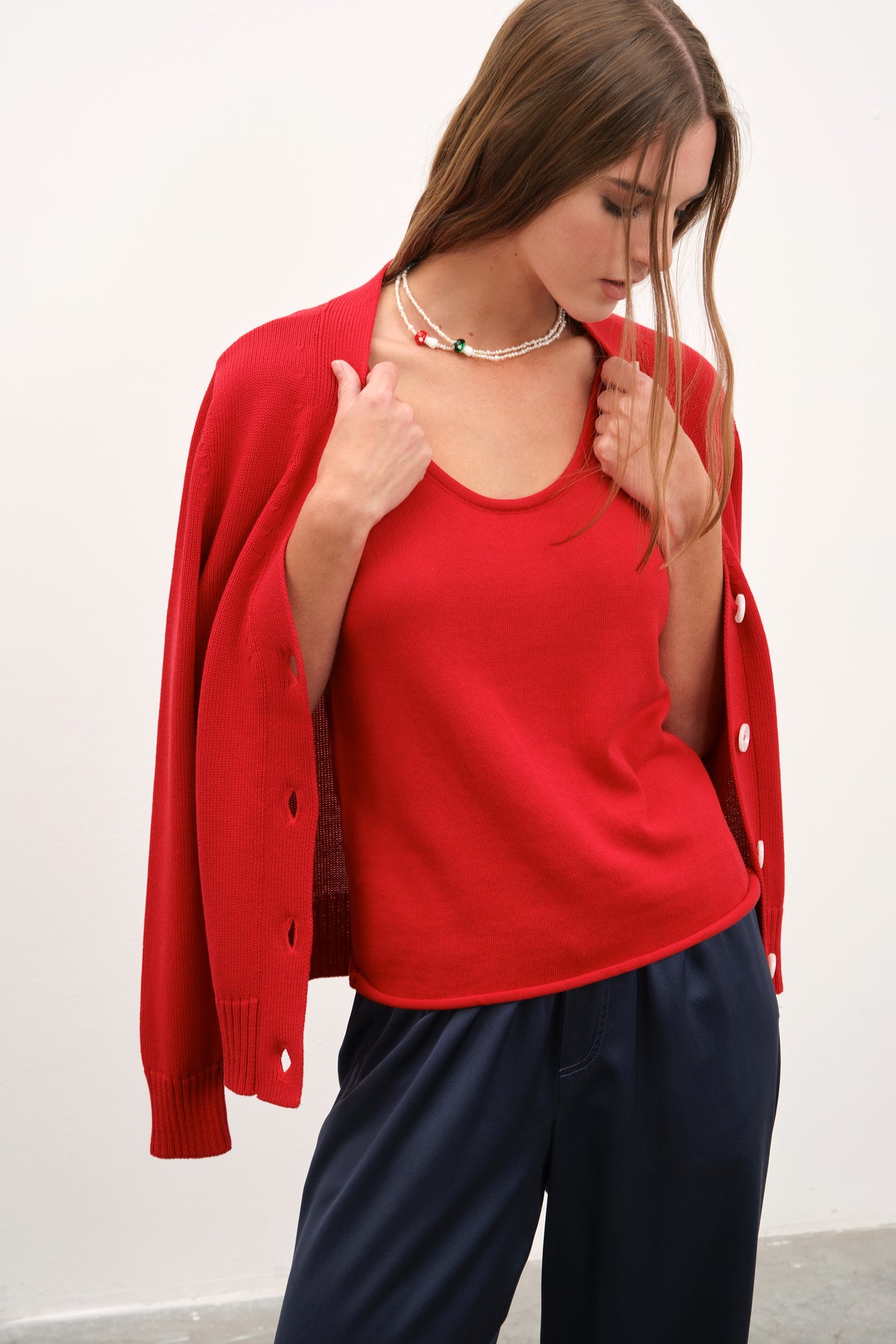 Mixed İnci Yeşil Mantar Kolye