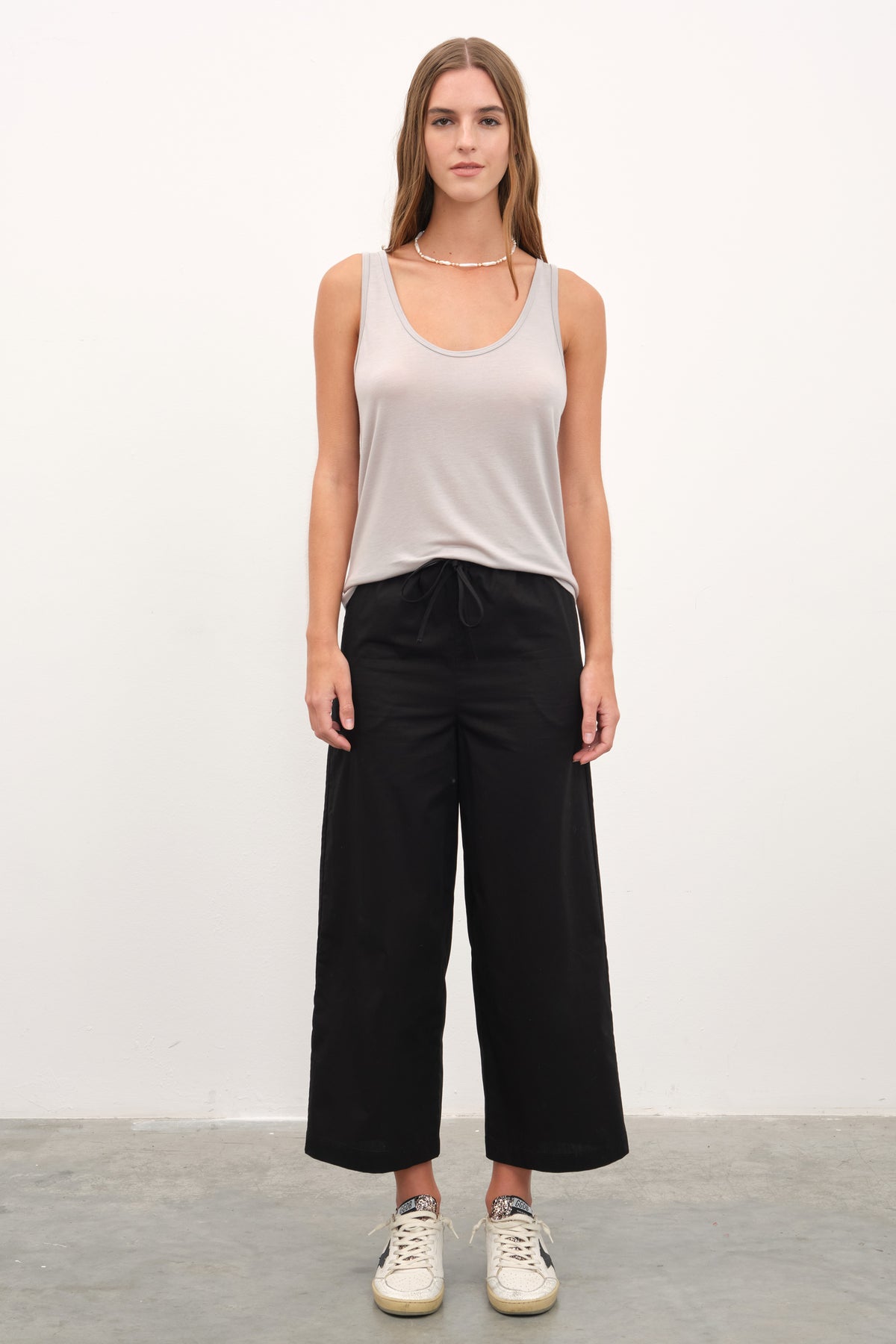 Pull-On Crop Palazzo Poplin Pantolon