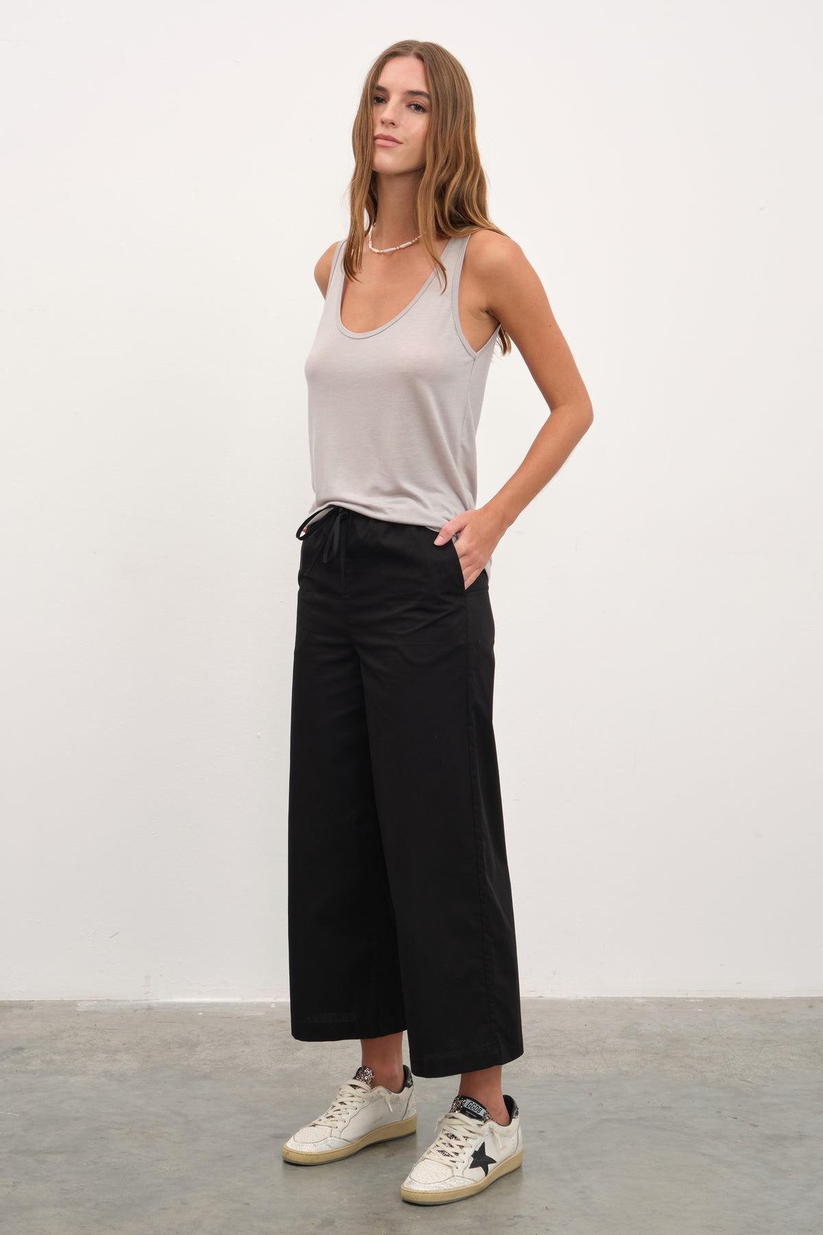 Pull-On Crop Palazzo Poplin Pantolon
