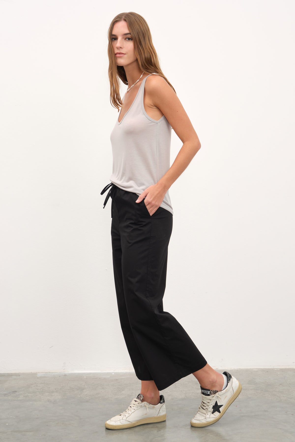 Pull-On Crop Palazzo Poplin Pantolon