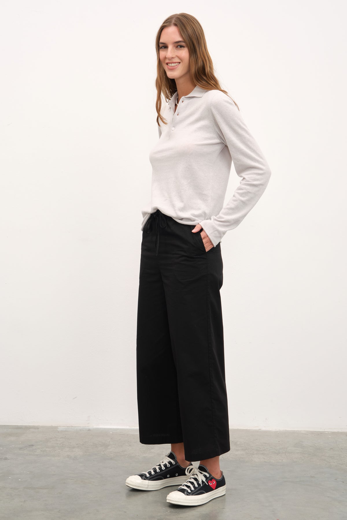 Pull-On Crop Palazzo Poplin Pantolon