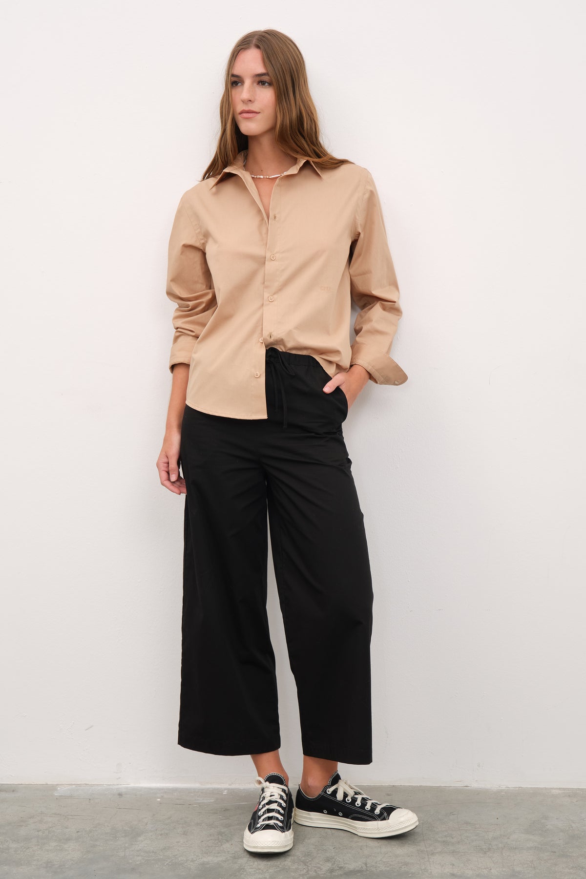 Pull-On Crop Palazzo Poplin Pantolon