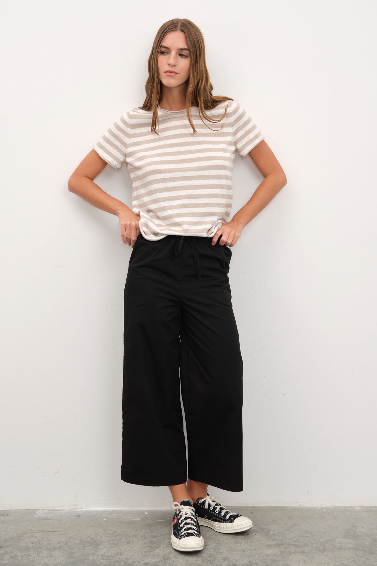 Çizgili Cotton Linen Lightweight Triko T-shirt