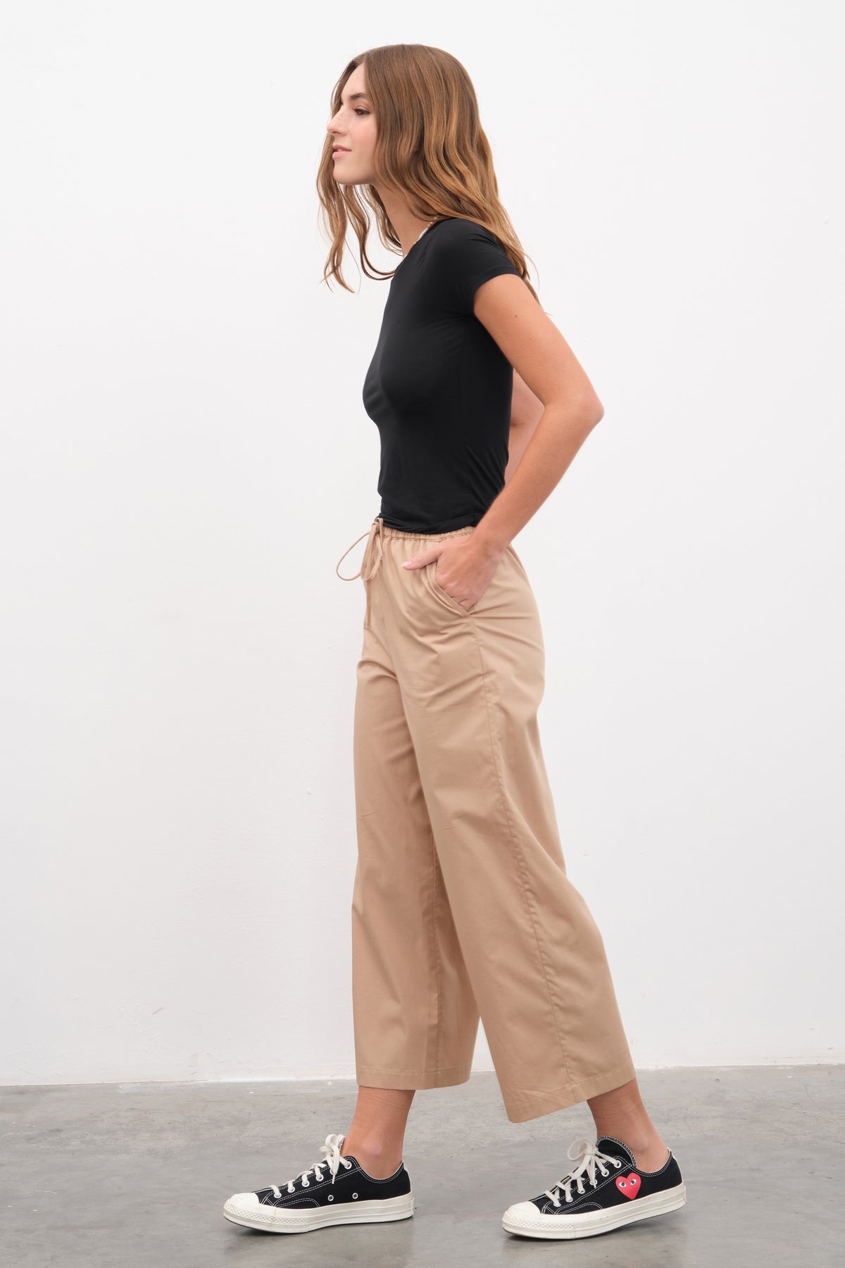 Pull-On Crop Palazzo Poplin Pantolon