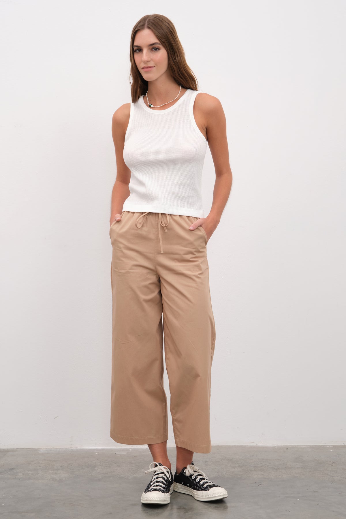 Pull-On Crop Palazzo Poplin Pantolon