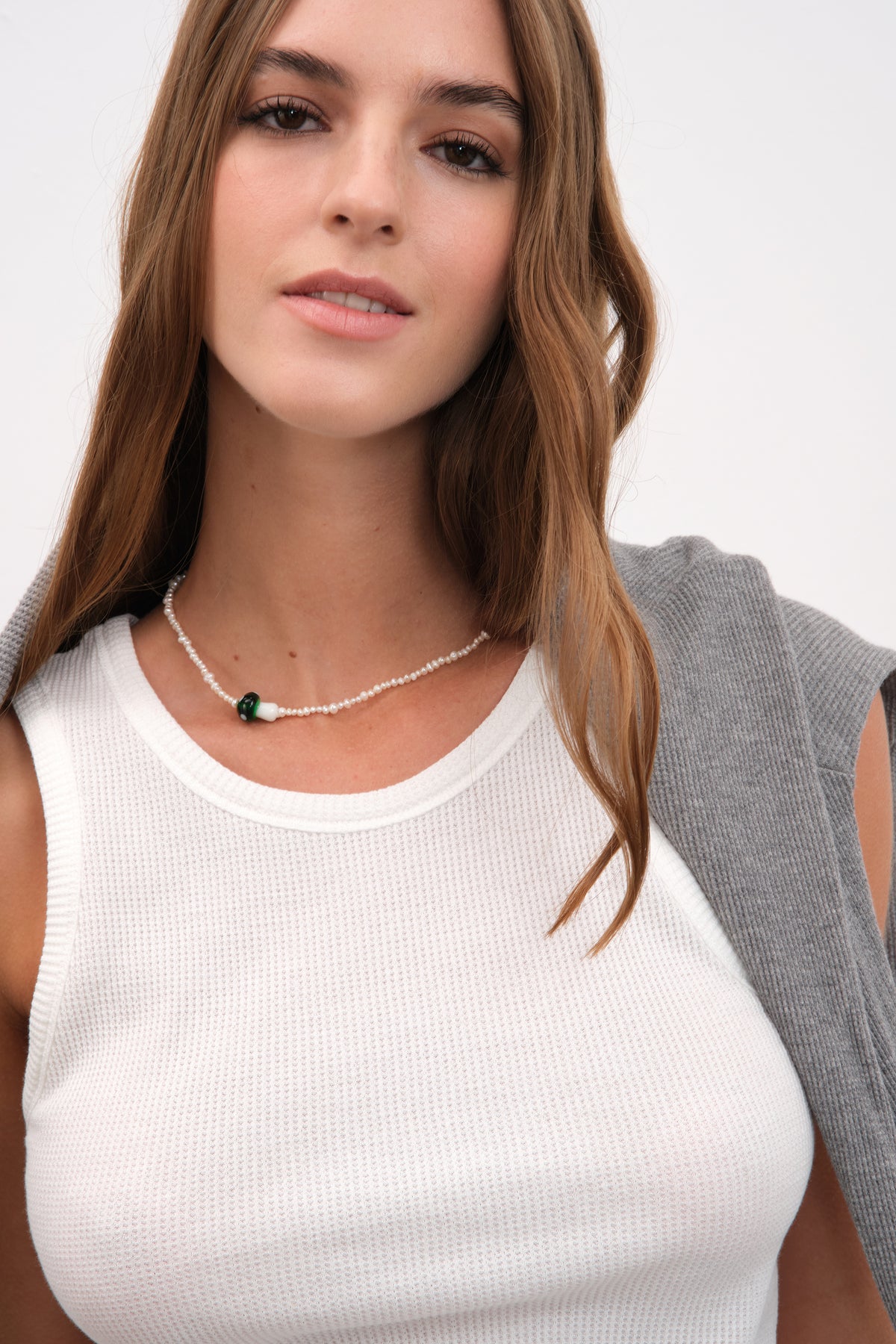 Mixed İnci Yeşil Mantar Kolye