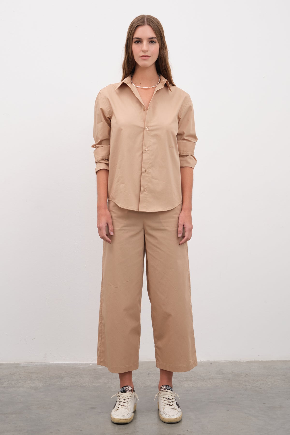 Pull-On Crop Palazzo Poplin Pantolon