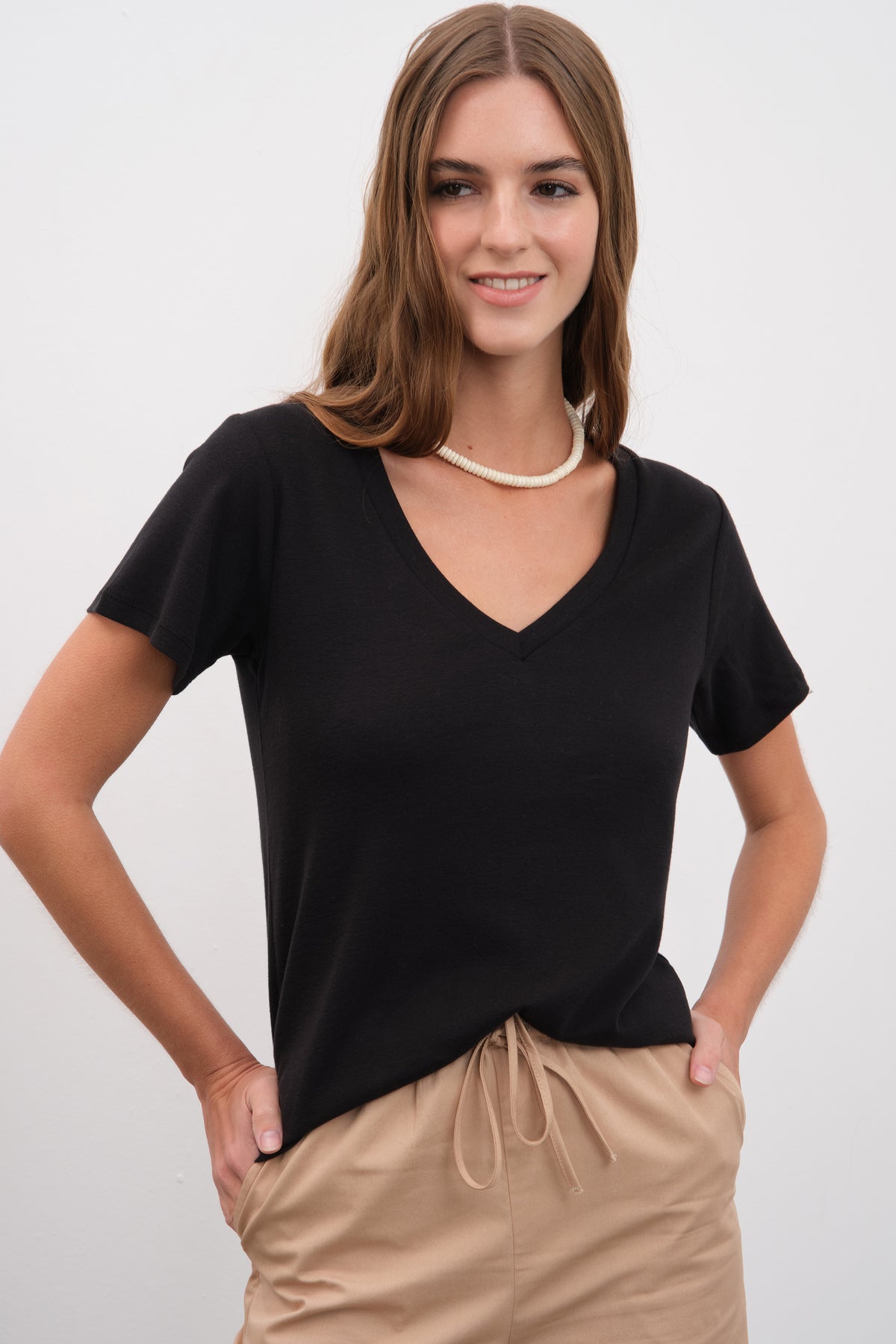 Everyday Cotton V Yakalı Fitted T-shirt