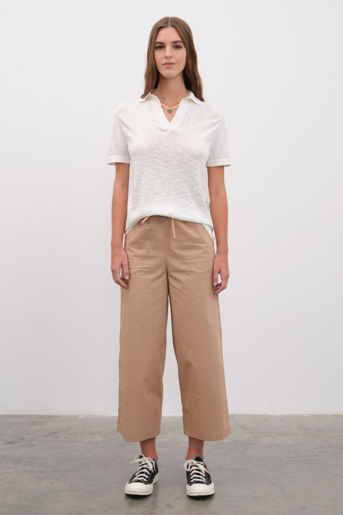 Pull-On Crop Palazzo Poplin Pantolon