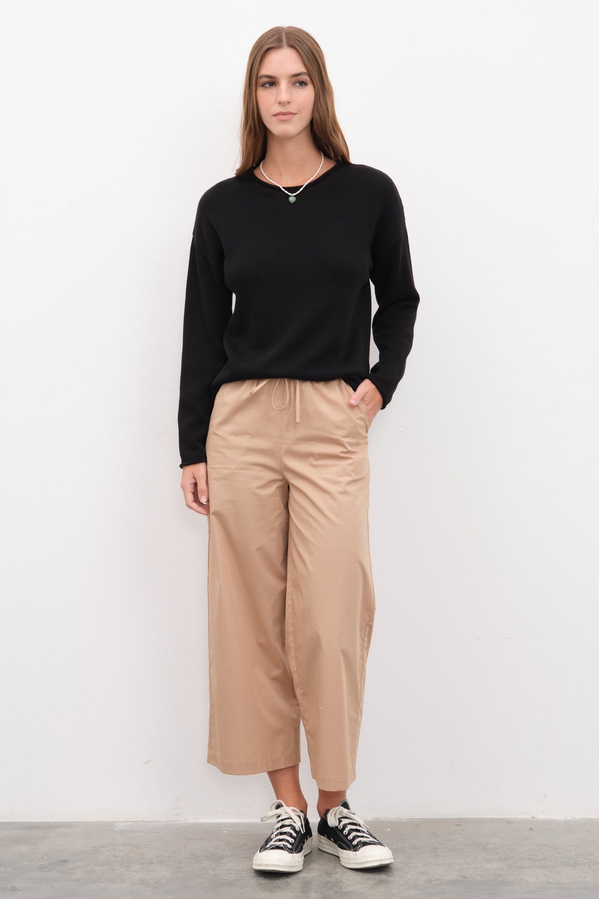 Kıvrık Yakalı Düşük Omuzlu Cotton Modal Triko