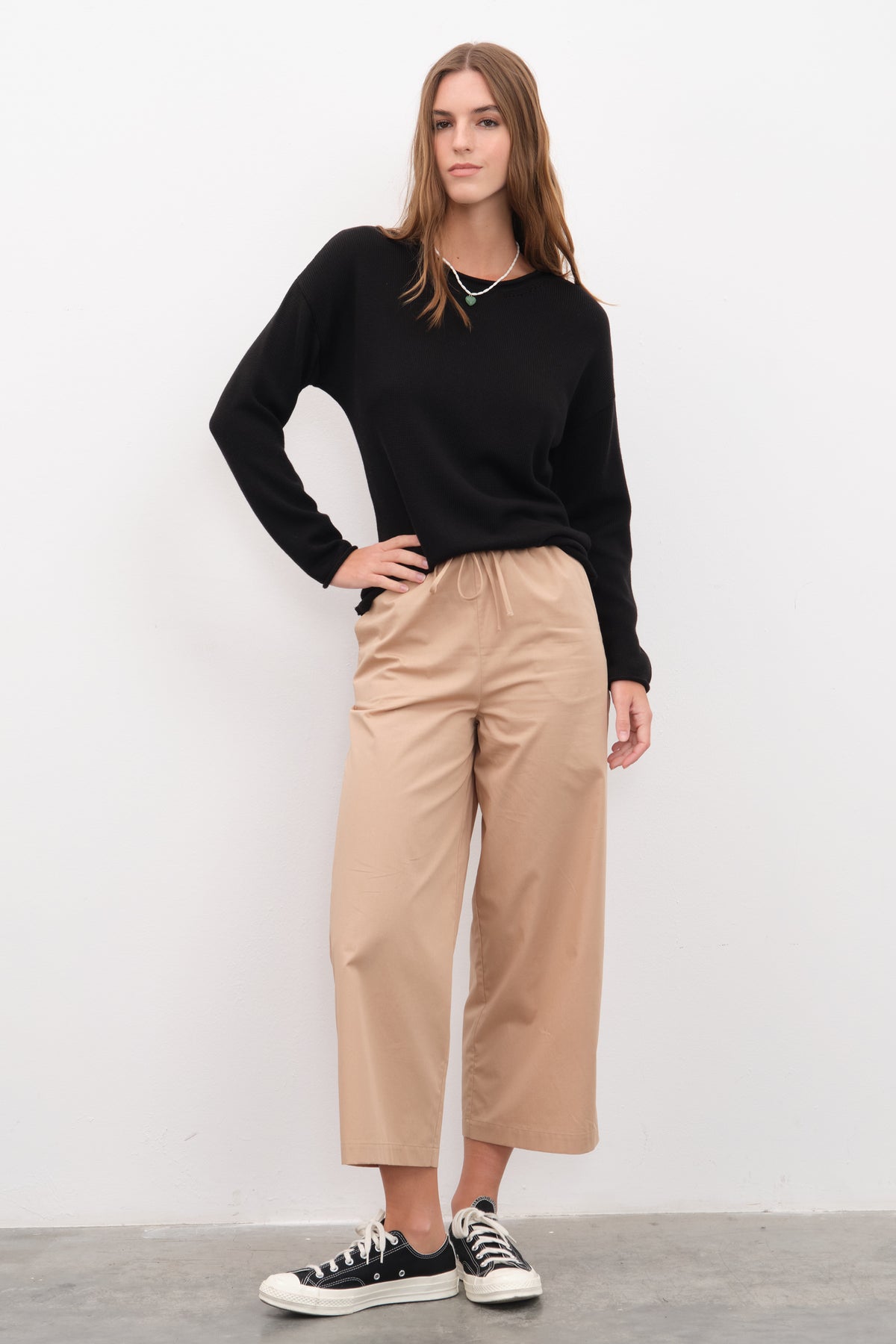 Pull-On Crop Palazzo Poplin Pantolon