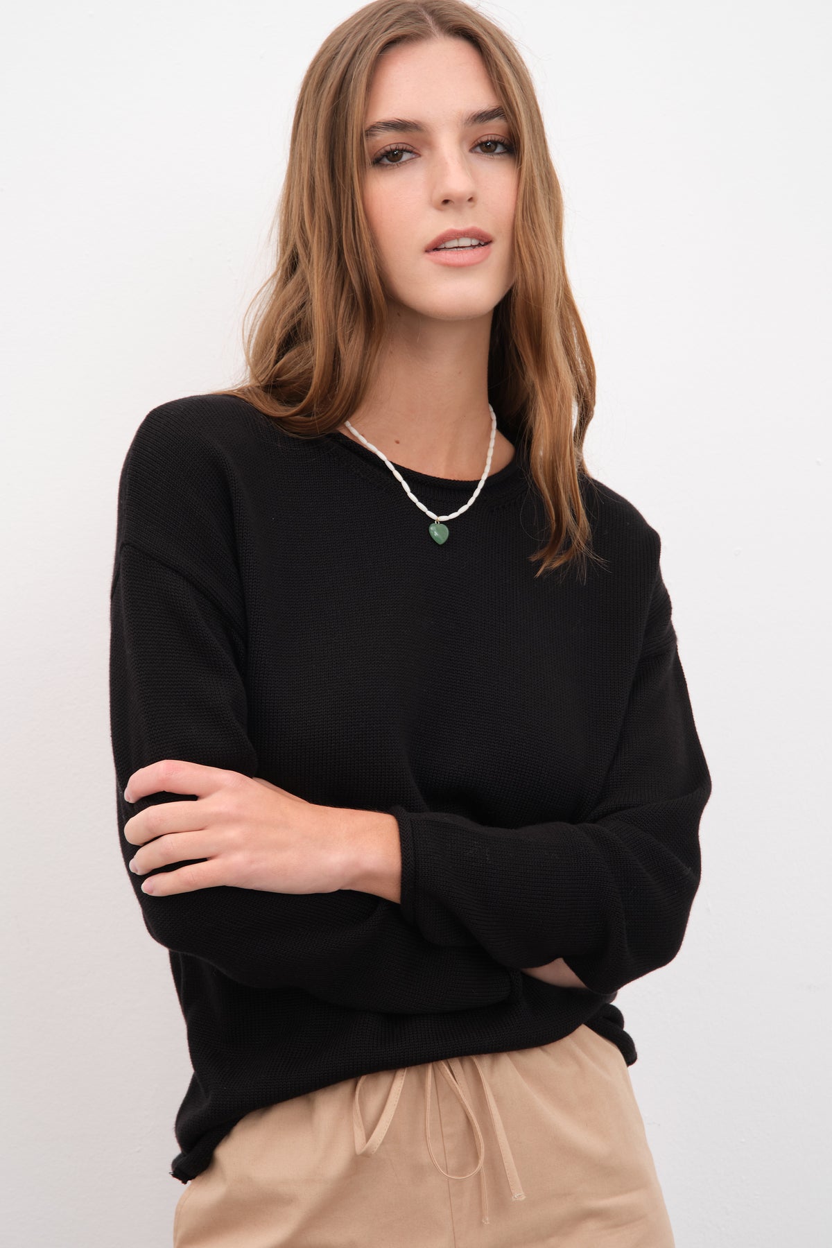 Kıvrık Yakalı Düşük Omuzlu Cotton Modal Triko