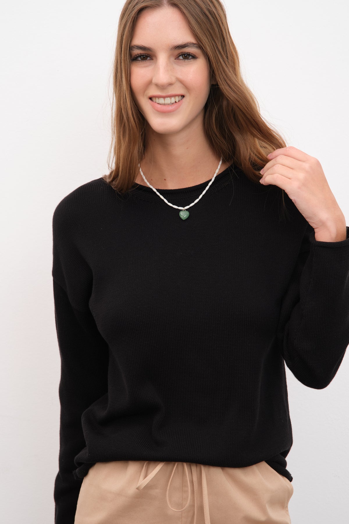 Kıvrık Yakalı Düşük Omuzlu Cotton Modal Triko