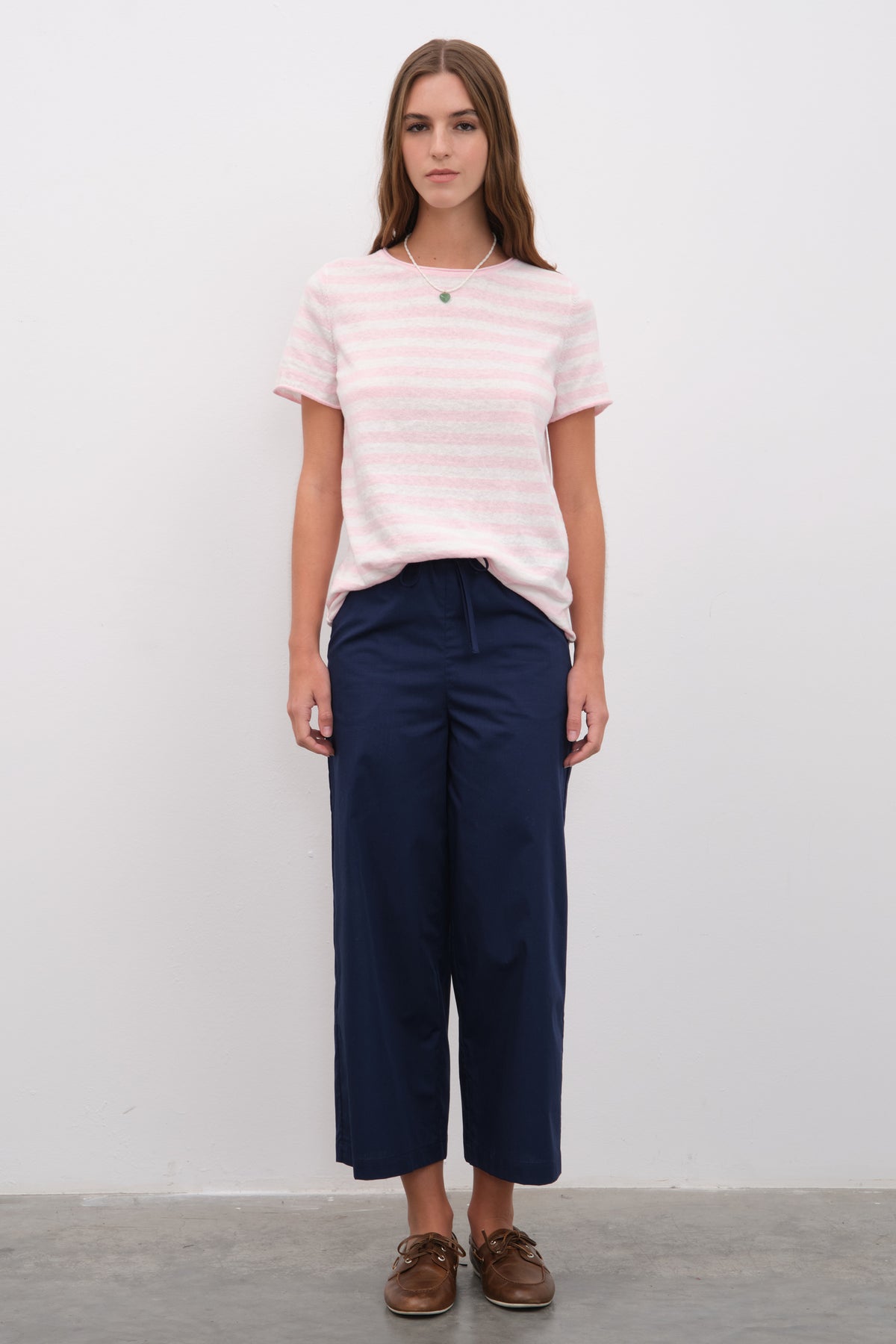 Çizgili Cotton Linen Lightweight Triko T-shirt
