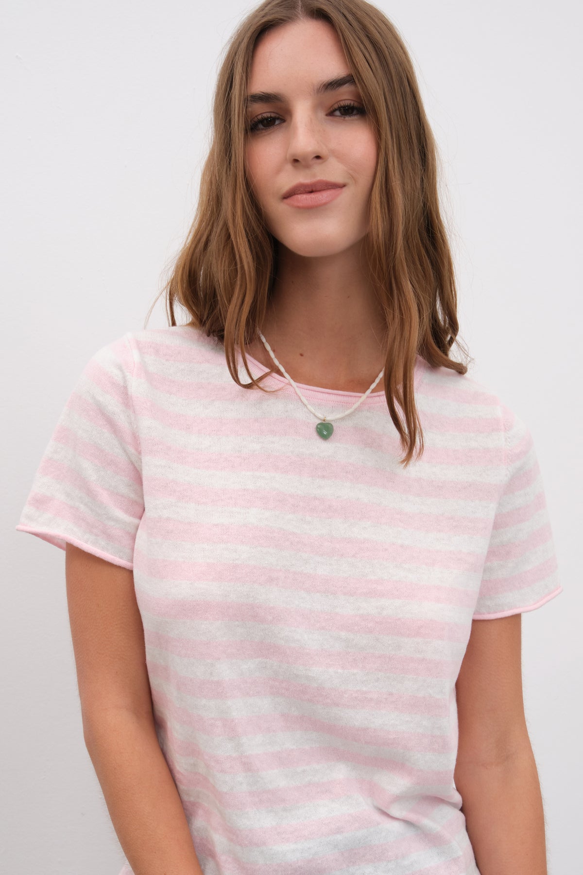 Çizgili Cotton Linen Lightweight Triko T-shirt