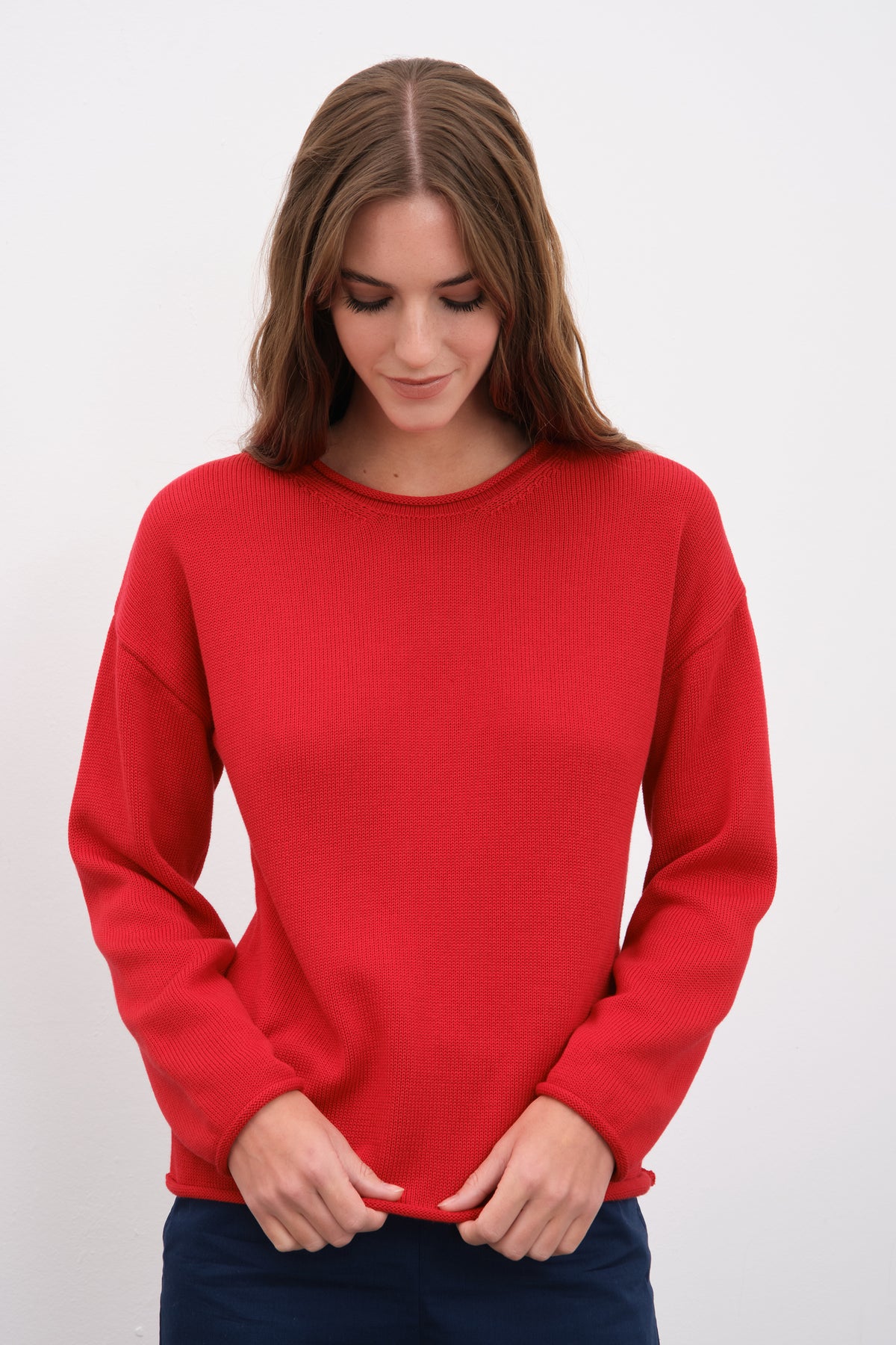 Kıvrık Yakalı Düşük Omuzlu Cotton Modal Triko