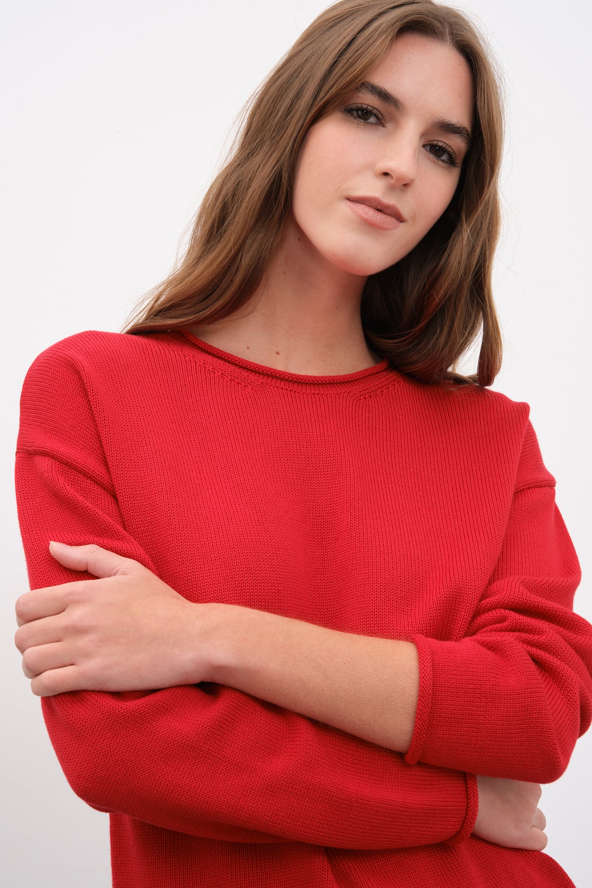 Kıvrık Yakalı Düşük Omuzlu Cotton Modal Triko