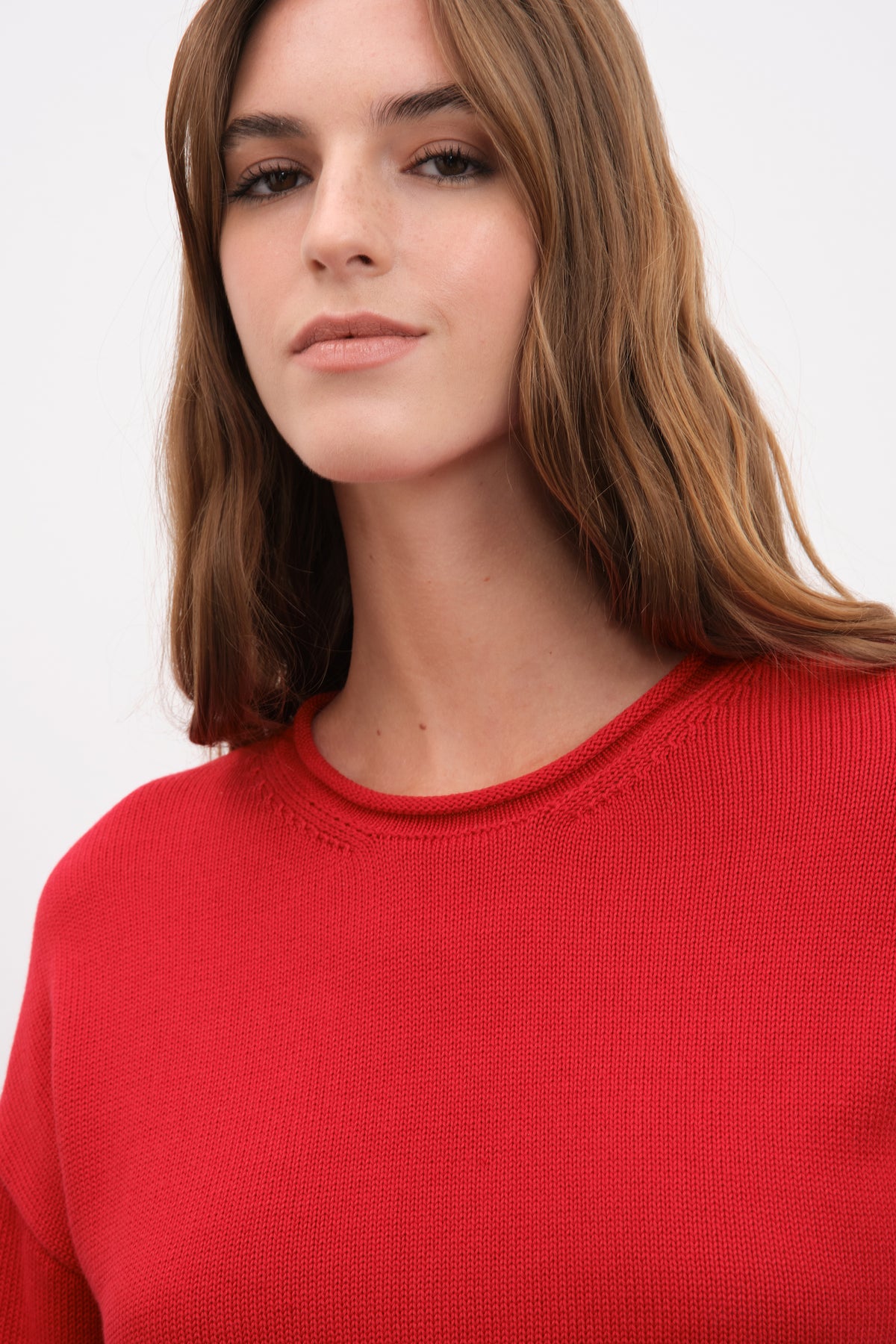 Kıvrık Yakalı Düşük Omuzlu Cotton Modal Triko