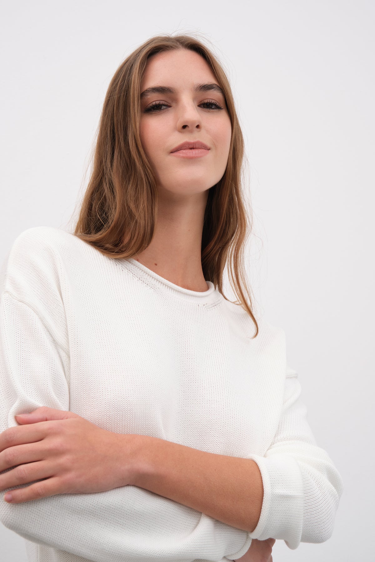 Kıvrık Yakalı Düşük Omuzlu Cotton Modal Triko