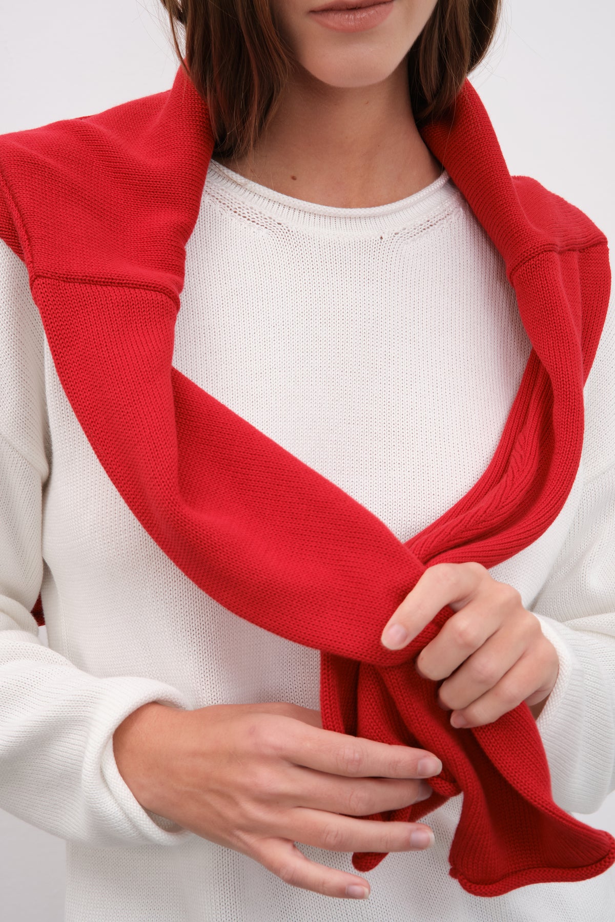 Kıvrık Yakalı Düşük Omuzlu Cotton Modal Triko