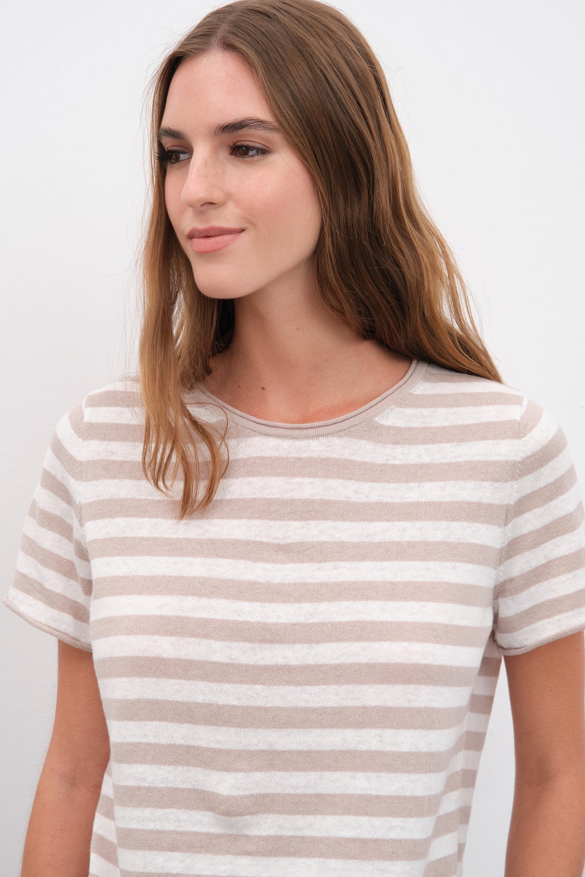 Çizgili Cotton Linen Lightweight Triko T-shirt