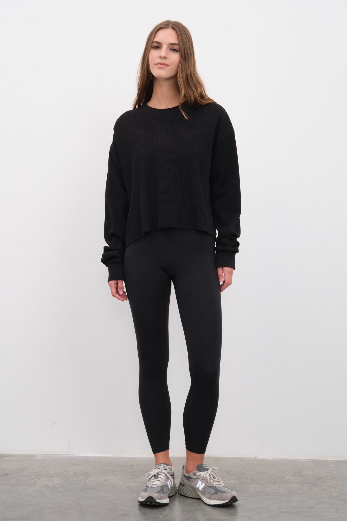 Waffle Cotton Cropped Oversize Sweatshirt