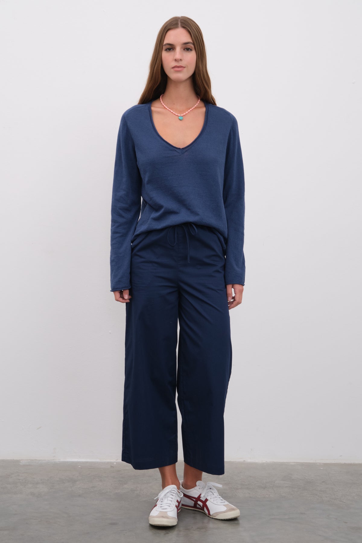 V Yakalı Cotton Linen Lightweight Triko