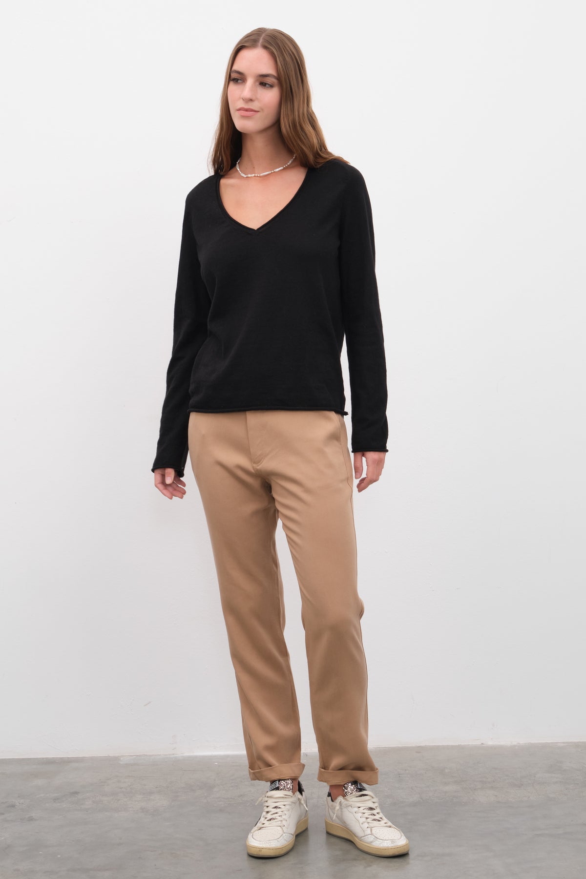 V Yakalı Cotton Linen Lightweight Triko