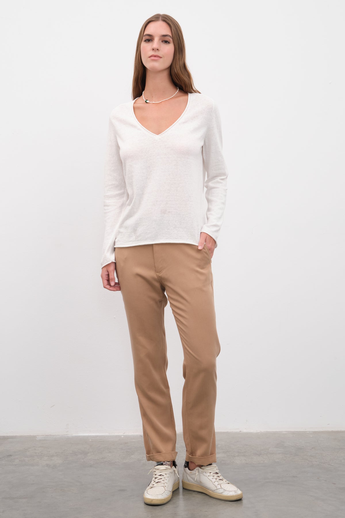 V Yakalı Cotton Linen Lightweight Triko