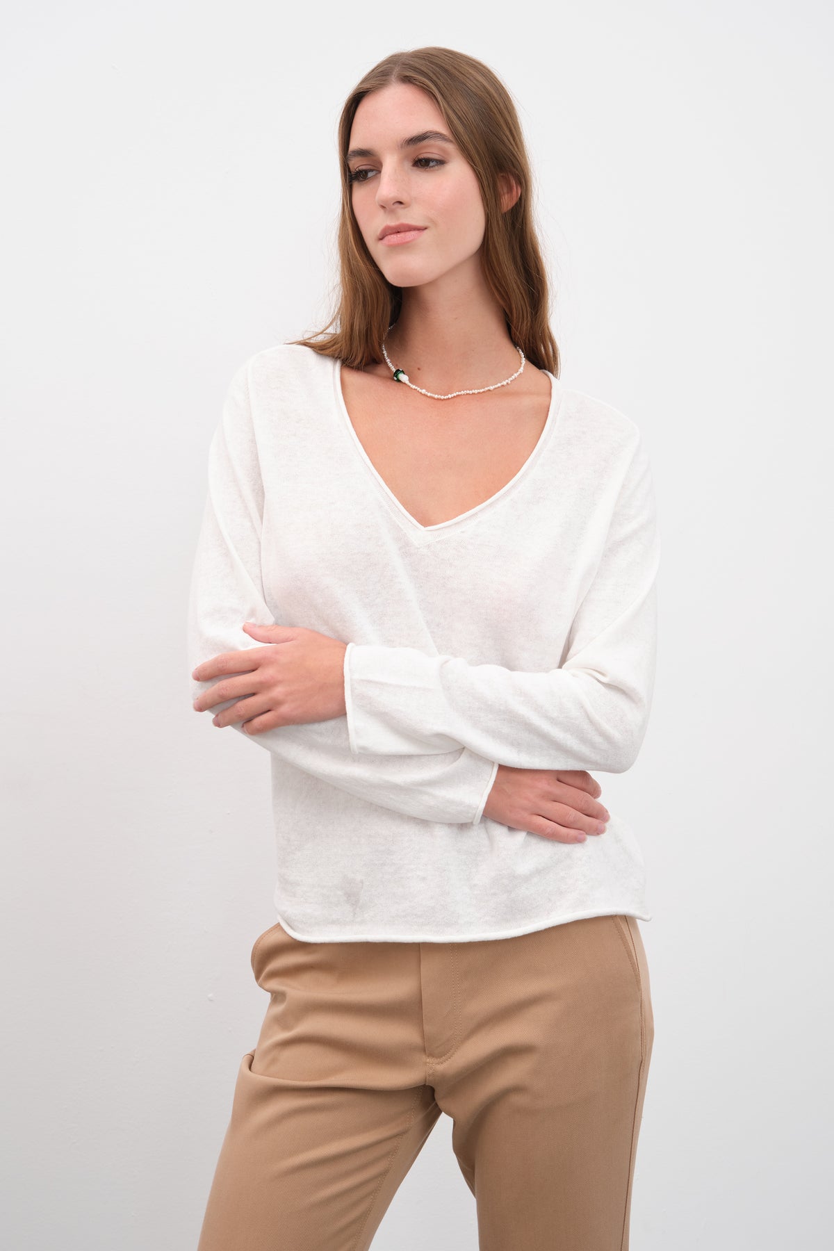 V Yakalı Cotton Linen Lightweight Triko