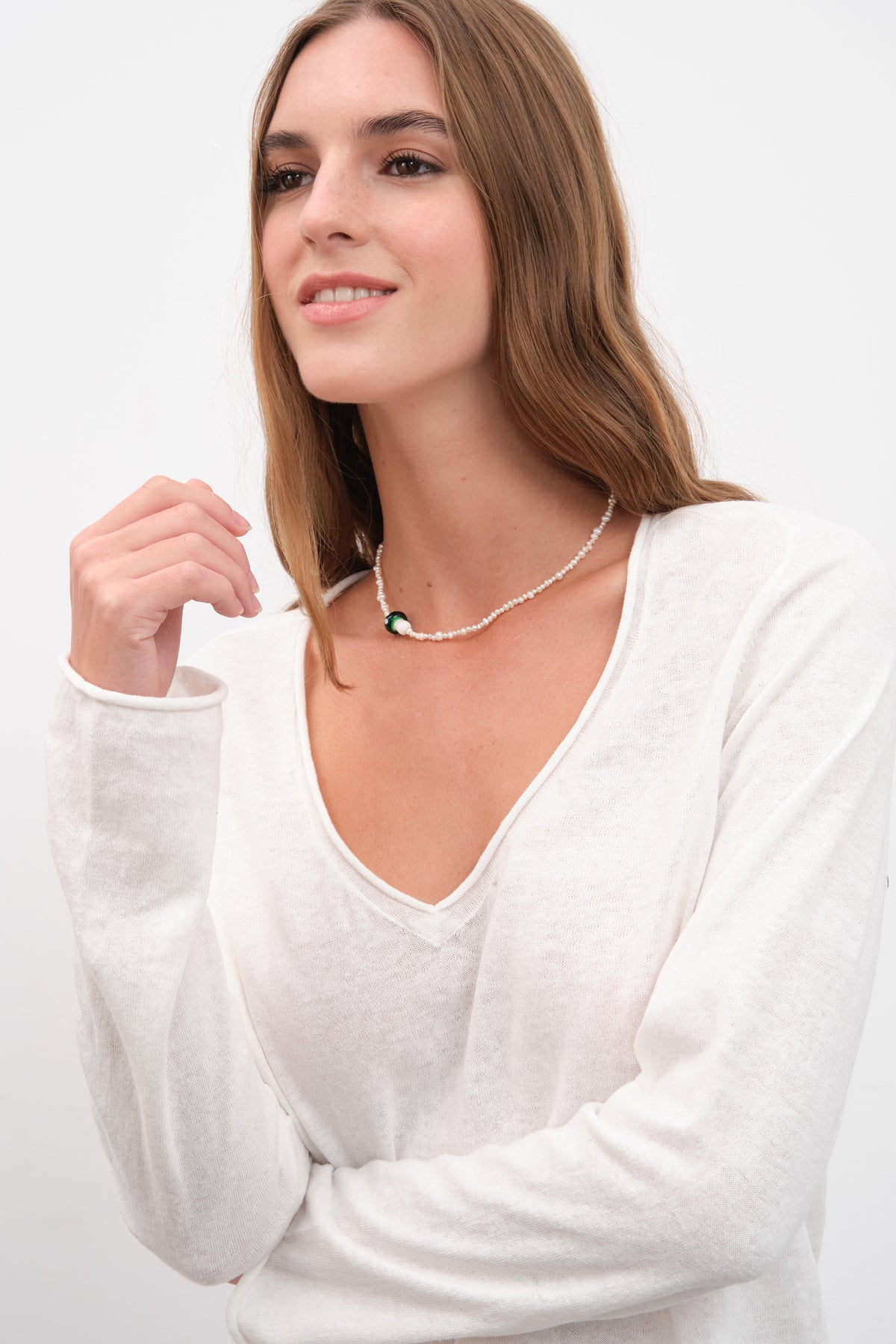 V Yakalı Cotton Linen Lightweight Triko