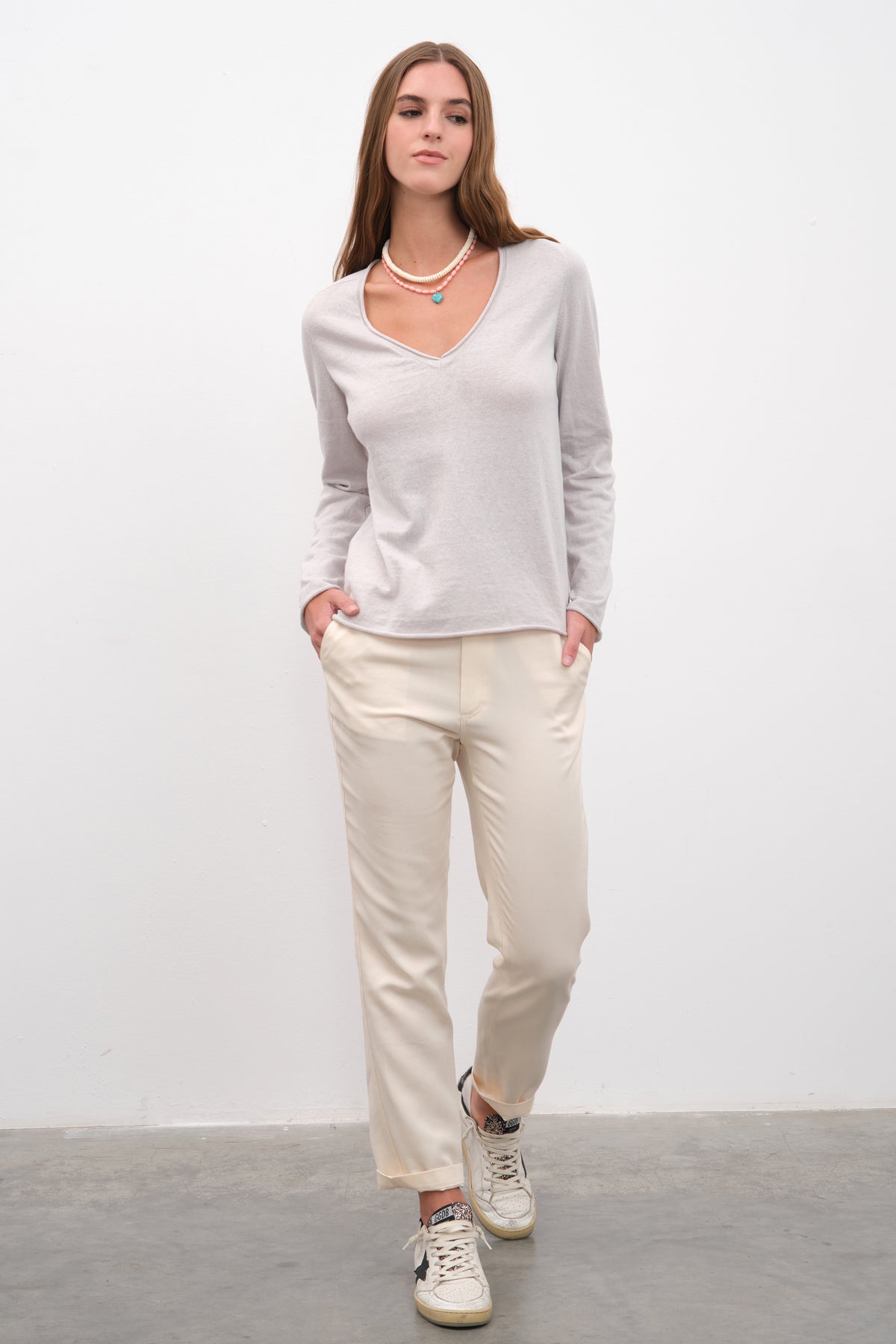 V Yakalı Cotton Linen Lightweight Triko