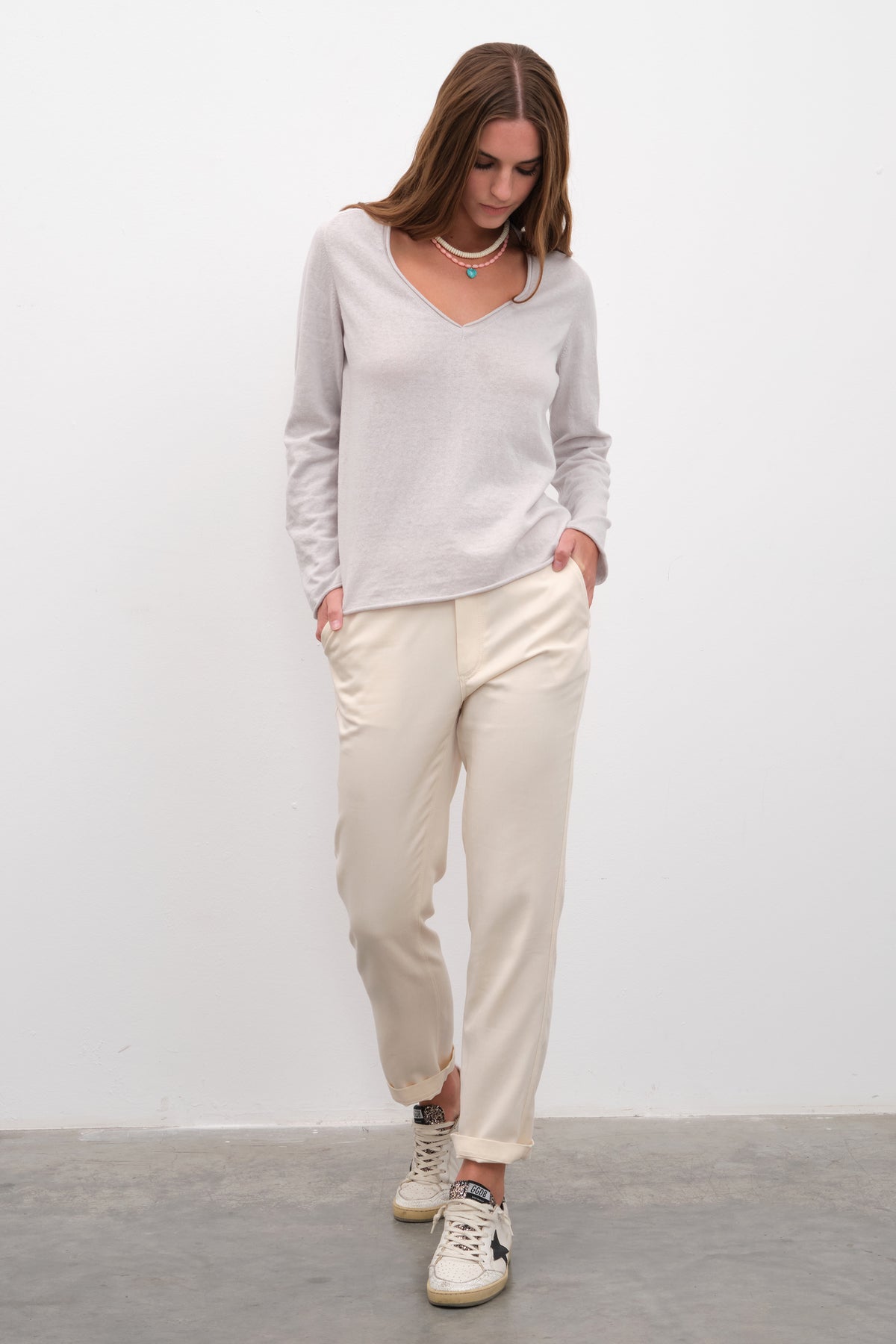 V Yakalı Cotton Linen Lightweight Triko